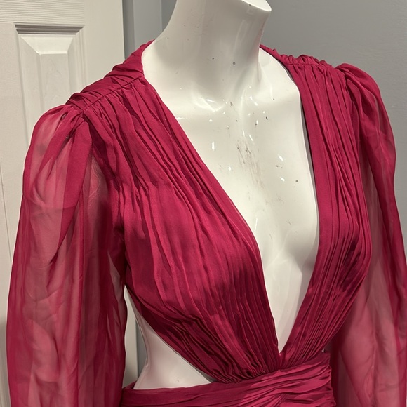 NWOT Ieena for Mac Duggal ruched cut out puff sleeve gown - Picture 5 of 15